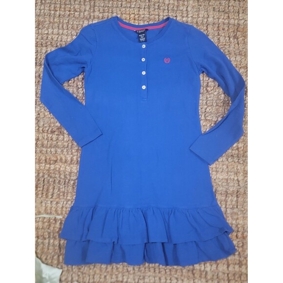 Ralph Lauren Chaps Dress Blue Double Ruffle hem Henley Cotton Girls M 8-10 NICE! - Picture 12 of 12